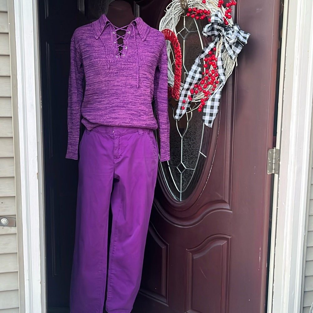 Marled ribbed purple sweater with collar size S-M